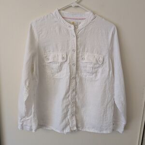Boden Womens 10 Button Down Shirt 100% Linen White Shabbychic Cottagecore Boho